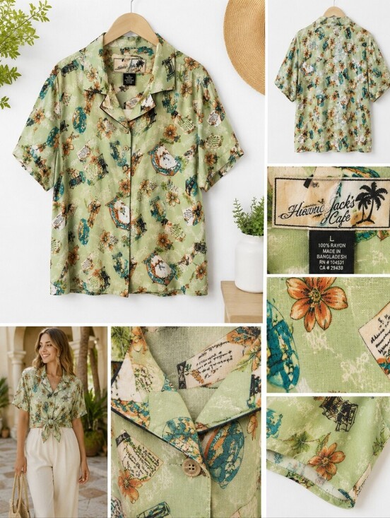 Havana Jack'S Cafe Tops - Havana Jack’s Cafe Tropical Print Button Up Shirt Women’s L Resort Style